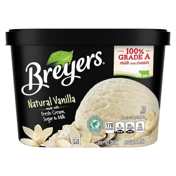 Breyers Classics Ice Cream for a Delicious Frozen Treat Natural Vanilla Made With 100 Percent Grade A Milk & Cream, Sustainably-Farmed Vanilla 48 oz