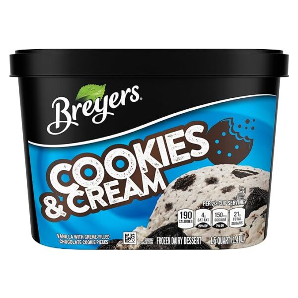 Breyers Frozen Dairy Dessert Cookies and Cream For a Delicious Frozen Dessert Made with 100% Grade A Milk & Cream 48 oz