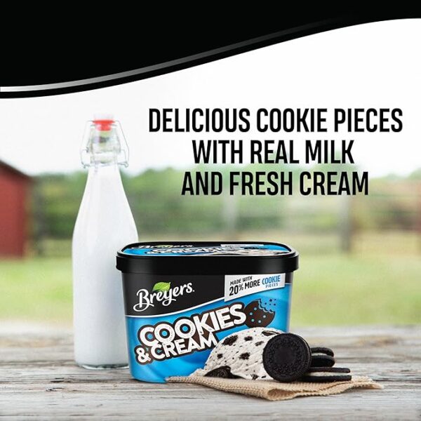 Breyers Frozen Dairy Dessert Cookies and Cream For a Delicious Frozen Dessert Made with 100% Grade A Milk & Cream 48 oz - Image 2