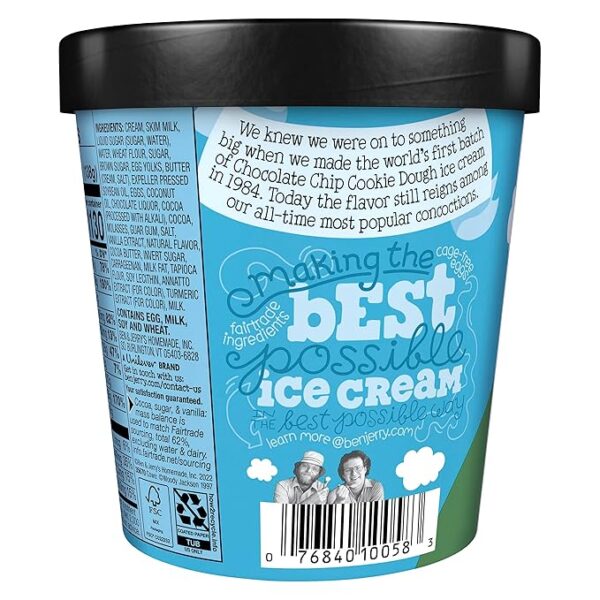 Ben & Jerry's Chocolate Chip Cookie Dough Vanilla Ice Cream Pint Non-GMO 16 oz - Image 4
