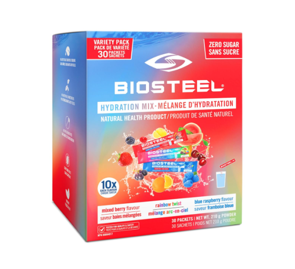 BioSteel Electrolyte Powder Pack – 30 Hydration Packets, 3 Flavors